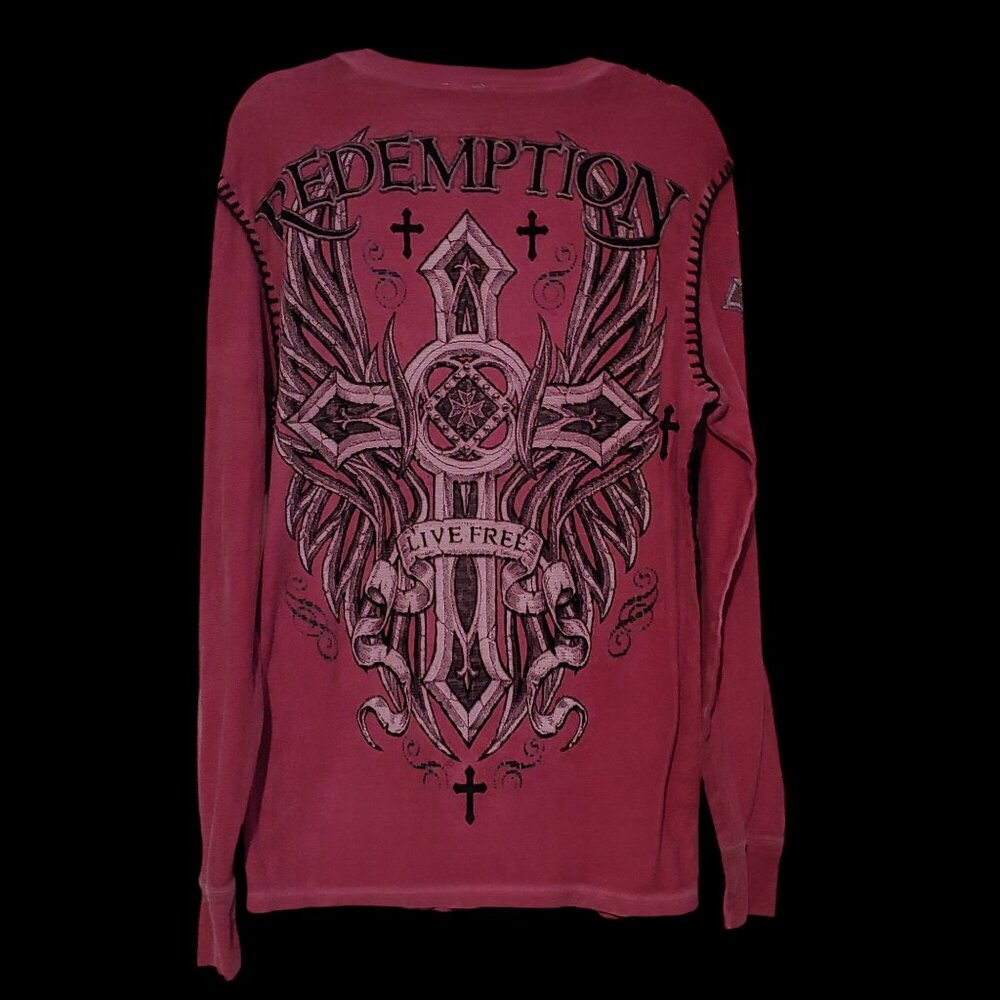 Cross Over My Heart Live Free Redemption Y2k Skater Rocker Mens Thermal Shirt L